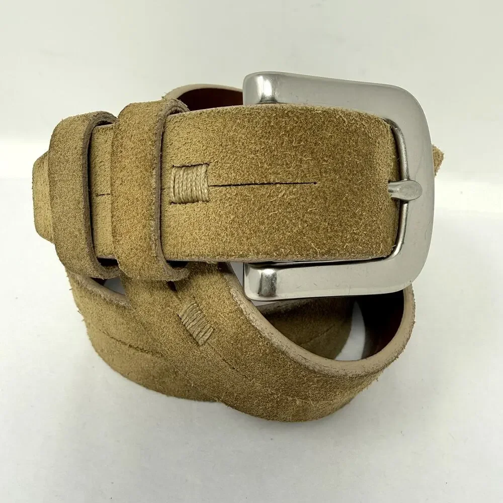 Cole Haan England Suede Leather Belt Tan Solid Brass Buckle 34 NWOT Rare